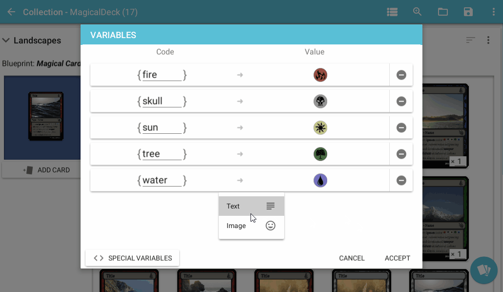 Card Creator - Create and use Variables
